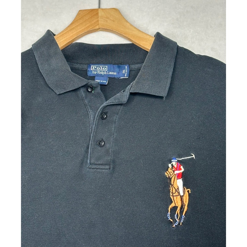 Polo Ralph Lauren Big Pony Polo Shirt Mens 2XL Black Short Sleeve Vintage‎ USA